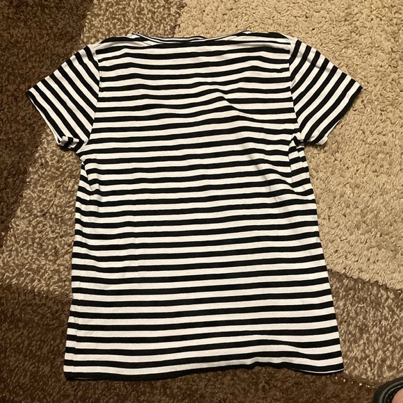 Ralph Lauren black and white striped tee with blue logo. - Picture 3 of 5